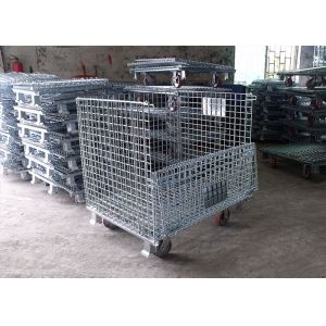 Moveable Foldable Wire Container , Steel Wire Cage With Galvanized Surface
