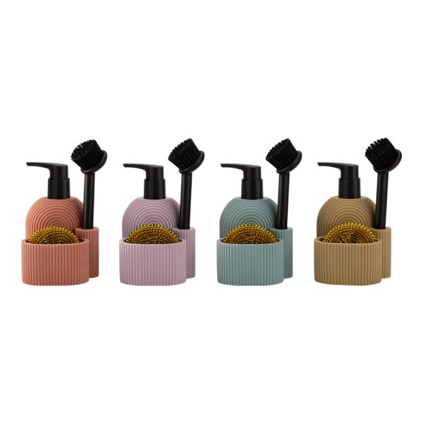 3N1 Sand Stone Utility Soap Dispenser With Stripe And S/S Nylon Brush And Cleaing Ball