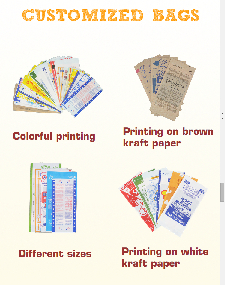 36gsm*2 Layers Popcorn Packing Bag Made Of Kit >10 Food-Grade/Grease-Resistant Paper