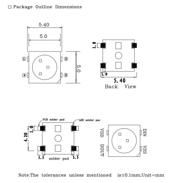 3.5V-5.5V 5050 RGB LED With WS2812B IC Multi Color Durable SK6812