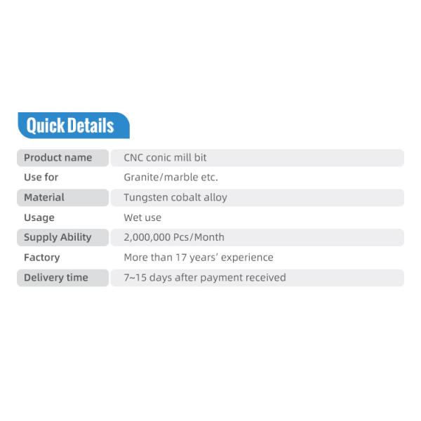1/2 "G Connection CNC Conic Mill Bit Stone Carving Mini Grinder Bits with Tin Coating
