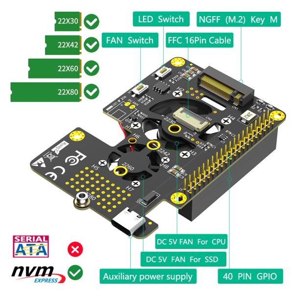 3 In 1 Combo M.2 NVMe SSD To PCI-E Adapter For Raspberry Pi 5