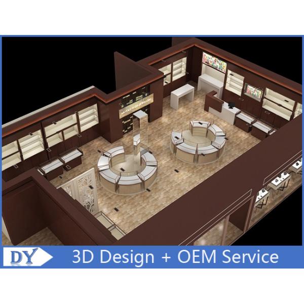 Lxury Stainless Steel Veneer Store Jewelry Display Cases Brown Color