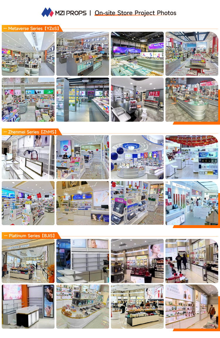 Cosmetic Display Rack Grey Wooden Display Cabinet With Light Box For Smart Store Rack And Premium Store Shelf