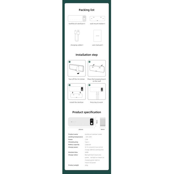 Smart Automatic UV Toothbrush Case With 2000Mah Battery 5 Toothbrush Positions