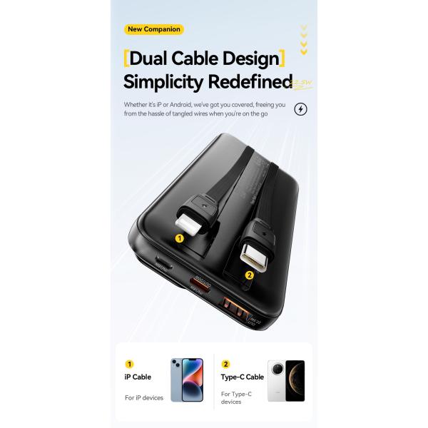 ESSAGER ES-D023 22.5W Digital Portable 20000mAh Power Bank with Cable