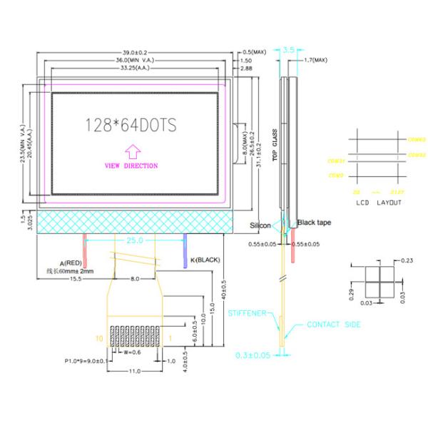 COG Graphic STN LCD Display 128x64 with yellow Green Background color