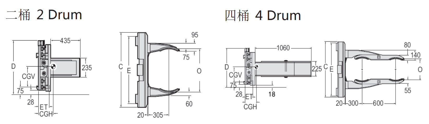 60L Min Double Plastic Drum Grabber Forklift Attachment