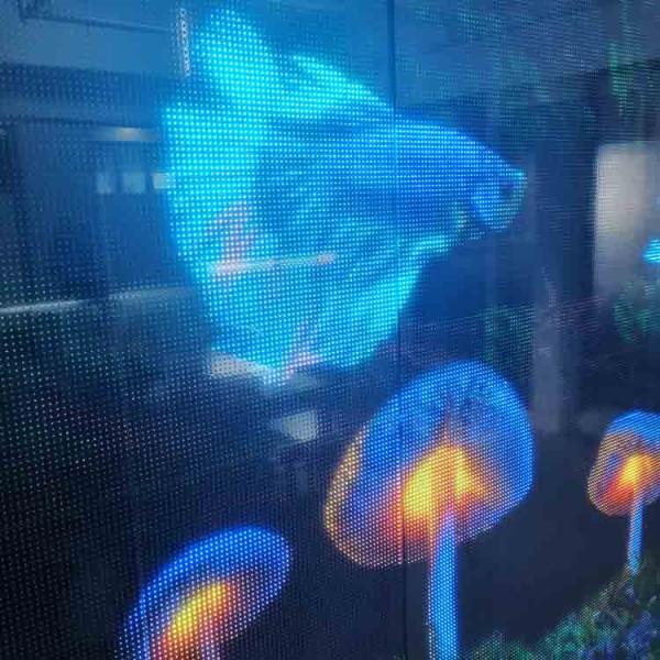Interior Decoration P4 Transparent LED Film Display Hoisting / Affixed Installation