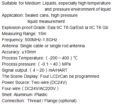 KLD70 series microwave radar sensor with output signal 4-20mA / HART