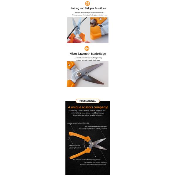 Orange Handle Ergonomic Dual Blade Scissors Home Professional Use
