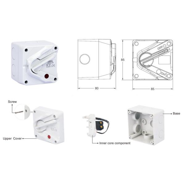 IP66 250V 2Pole 16A Electrical Mini Weatherproof Isolator Switch