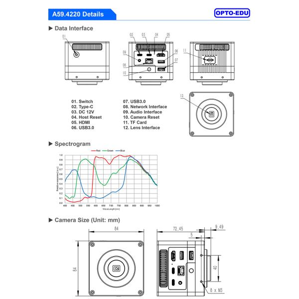 OPTO-EDU A59.4220 With Windows PC Digital Camera for Microscope 8.0M Manual Stitching EDF