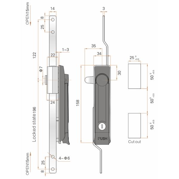 Screw Fixed Installation Rod Locks Push Button Cabinet Lock For Industrial Cabinet