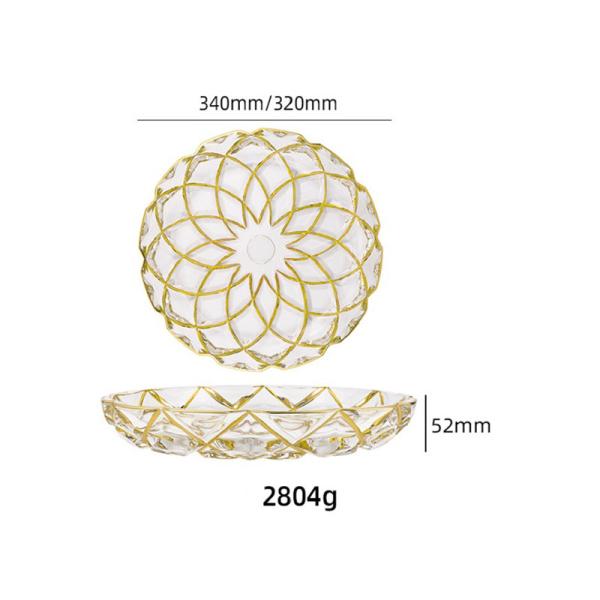 Home Golden Grid Grain Transparent Glass Fruit Bowl Handmade