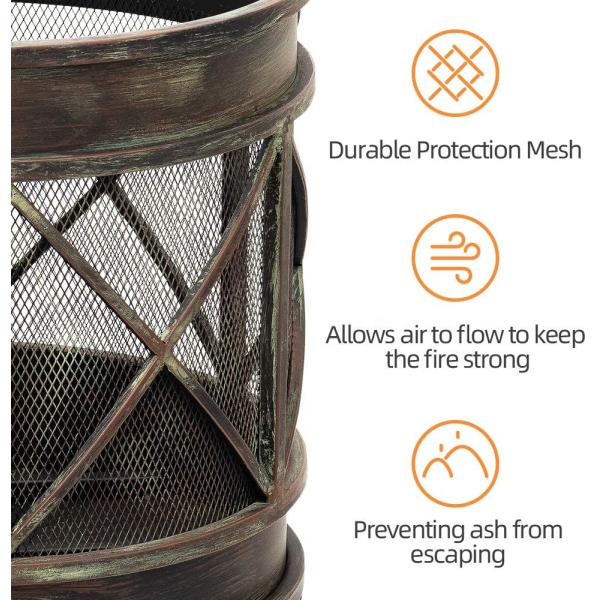 Cast Iron Outdoor Portable Charcoal Fire Pit Heavy Duty Metal Grate Bronze