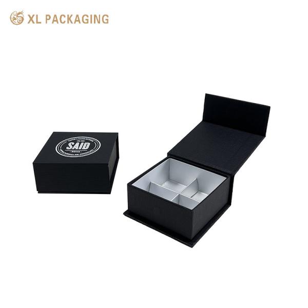 XL Packaging 4-Piece Set Black Magnetic Chocolate Boxes Premium Paper Gift Packaging With Gold Foil Accents Rigid Structure Velvet Lining Ideal For