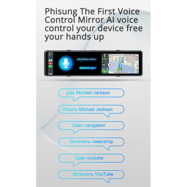 AHD1080P Android Wireless Carplay Rear View Mirror DVR WIFI GPS 3 Cams