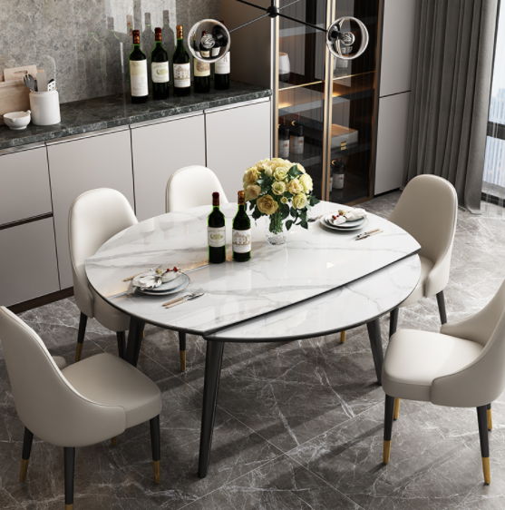 Household Minimalist Marble Dining Table Telescopic Round Anti Collision