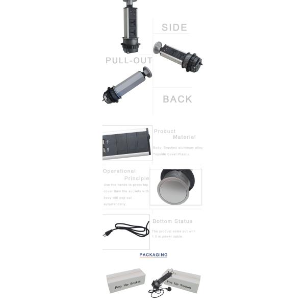 Pop Up Desktop Socket for Kitchen Worktop/ Tabletop Power Outlet with US Power