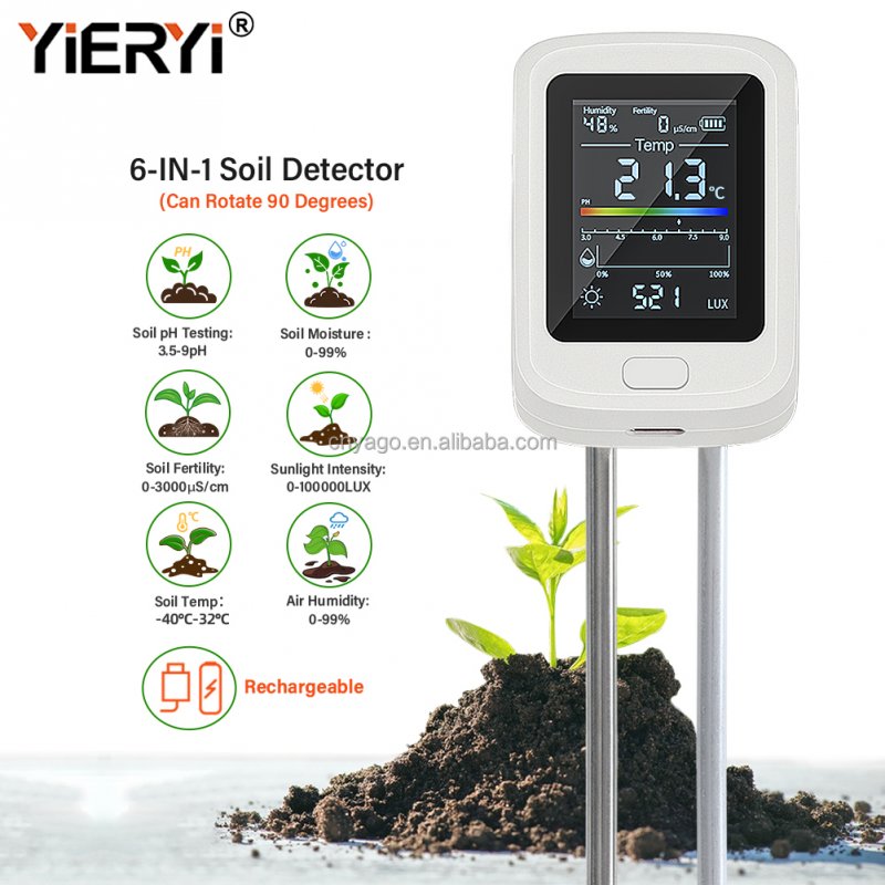 6-in-1 Soil Test Meter with LCD Backlit Screen and Type-C USB Charging for Accurate Soil Analysis