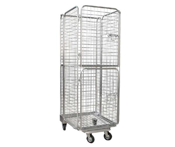 Warehouse Galvanized Foldable Wire Mesh Roll Container / Material Handling
