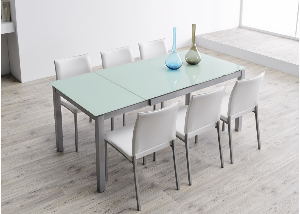 Buy cheap 700mm Fashionable Extendable Glass Dining Table Lightweight With Iron Frame product