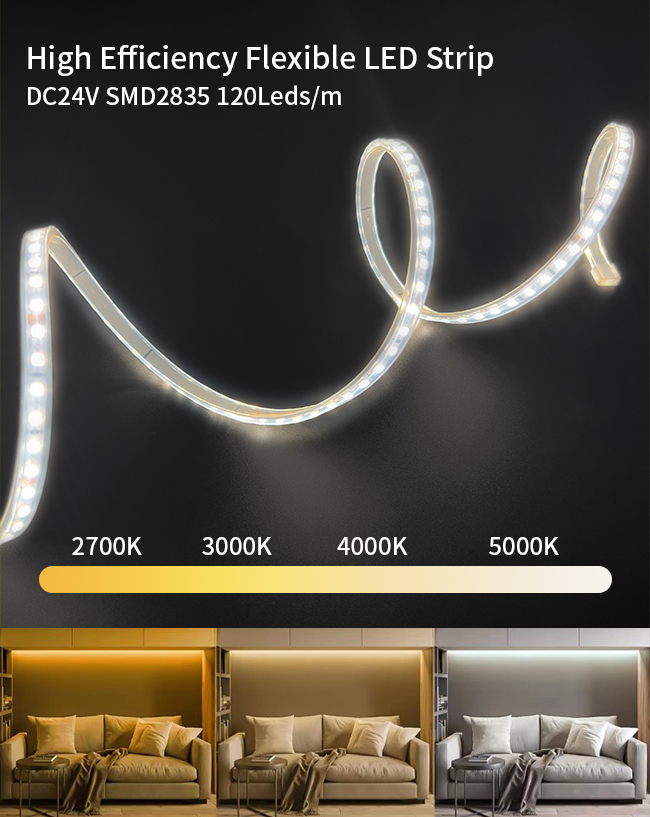 DC12V DC24V IP65 LED Strip Lights 6mm Width Neon LED Flexible Strip Light For Staircase