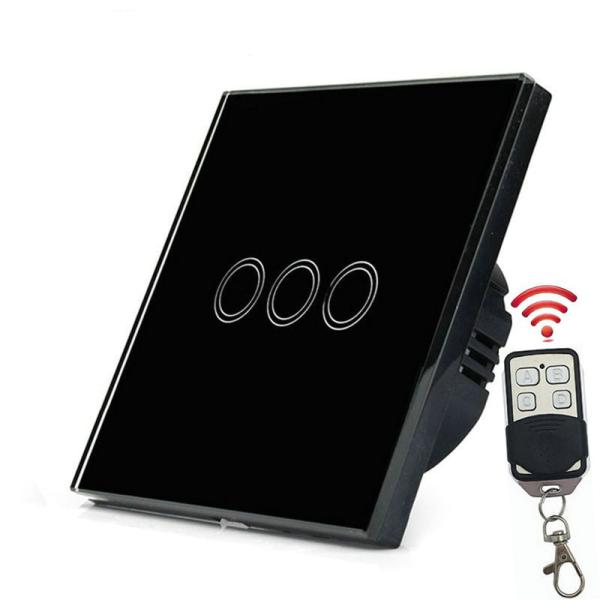 EU Standard 3 gang waterproof toughened glass touch panel wall switch,Wireless RF433 light switch with adjusta