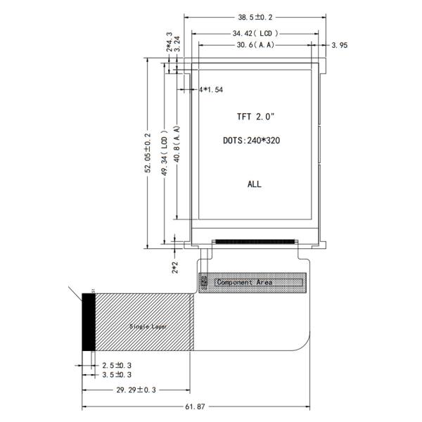 240x320 IPS TFT LCD Screen , 2 Inch TFT Display With SPI RGB interface