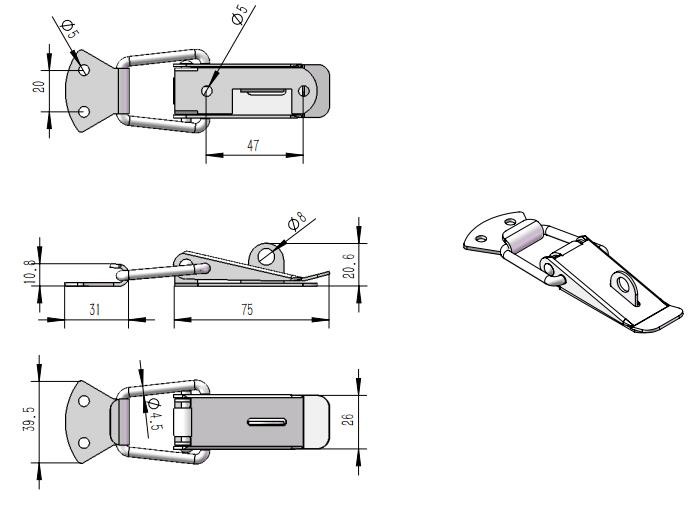 Anti Rust 201 304 Stainless Steel Toggle Latch With Safety Catch For Medical Equipment