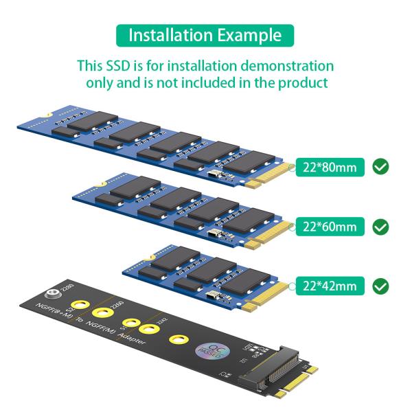 M.2 (NGFF) Key B+M to Key M Adapter for PCI-E Bus SSD Suitable for Nvme SSDs with 2242, 2260, and 2280 sizes