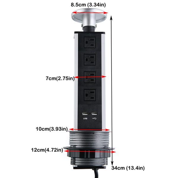 Retractable Kitchen Pop Up Power Sockets Black Sivler Color Quick Plug In