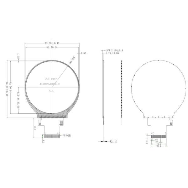 2.8 inch 480x480 Round TFT LCD Display Module with Tst -30°C to 80°C and 40pin ST7701S SPI RGB Interface