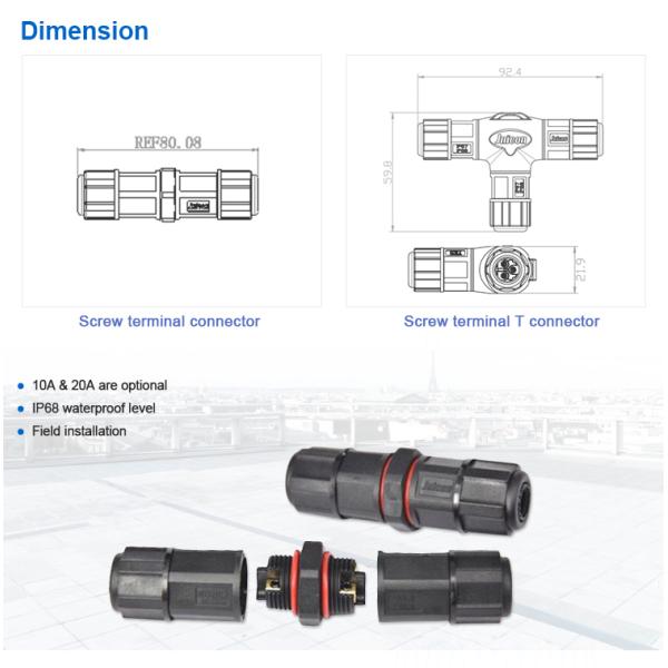 T Type Outdoor IP68 Wire Connector 2 Pin Screw Locking For Connecting Cable