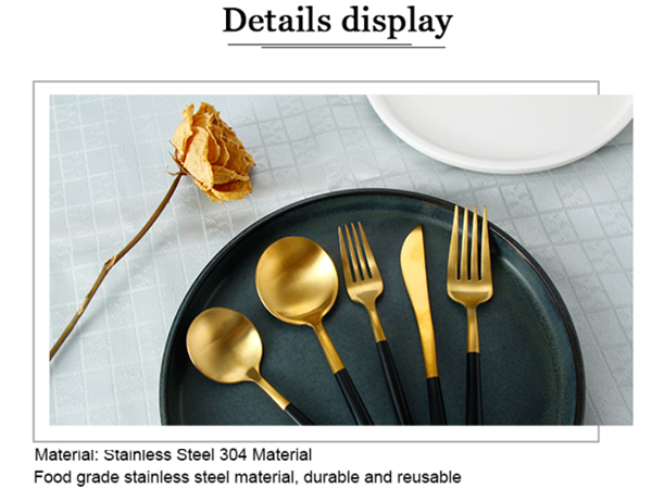 20pcs SUS304 Gold Plated Eating Utensils With Black Handle