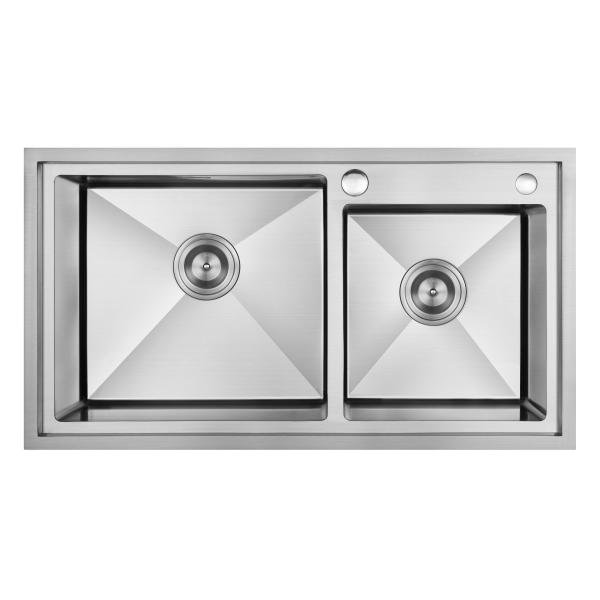 Center Drain Double Faucet Kitchen Sink Handmade 820*450mm