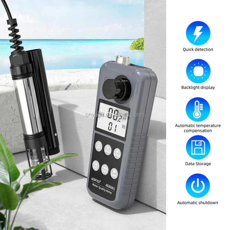 Digital AE86061 6-in-1 Multiparameter Water Quality Meter with Auto Temperature Compensation and 0.1mg/L Resolution for Fish Shrimp Farm