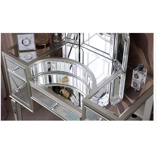 Unique design bedroom furniture sparkly mirrored dresser 5 drawers dressing table with round stool