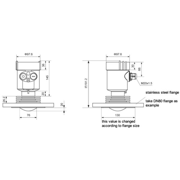 Anti Corrosion KLD803 Radar Level Sensor Liquid Stainless Steel Radar Level Transmitter