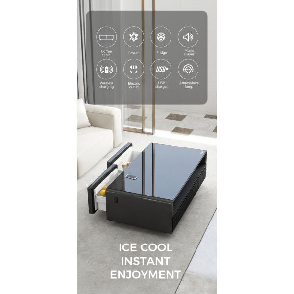 Black Tempered Glass Smart Coffee Table for Multifunction Living Room Speaker Table