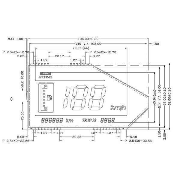 7 Segment Motorcycle Speedometer TN LCD Screen Transflective