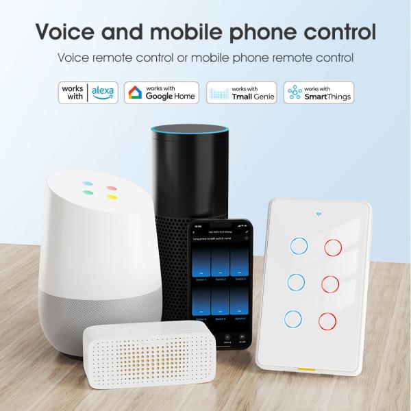 Tuya WiFi Switch Timing 6 Gang Voice App Alexa Google Home No Neutral Wire WiFi RF433 US Light Switch Smart Home