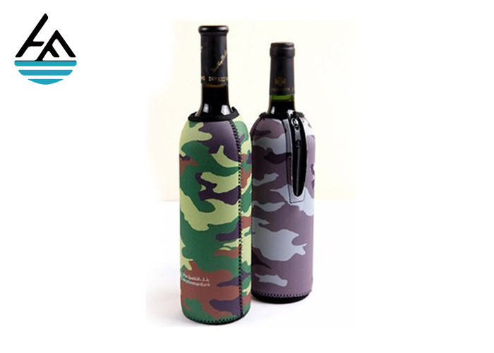 Thin Bottle Cooler Bag , Neoprene Sleeve Bottle With Nylon Zipper