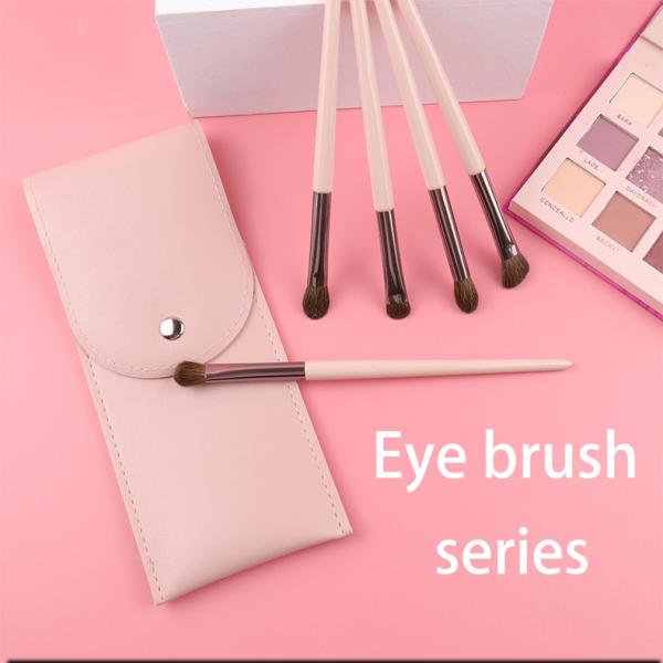5pcs Pink Travel Brush Set , Pony Hair Eyeshadow Blending Brush With PU Pouch