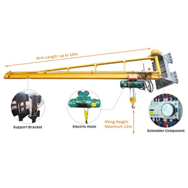 Easy Operated Fixed 100kg Wall Mounted Jib Crane With Electric Chain Hoist