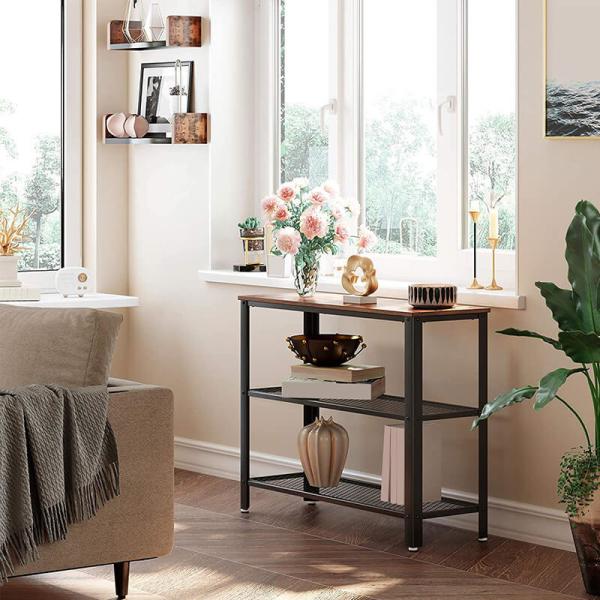 3-tier Console Table with Metal Frame, Industrial Sofa Table, VASAGLE Console