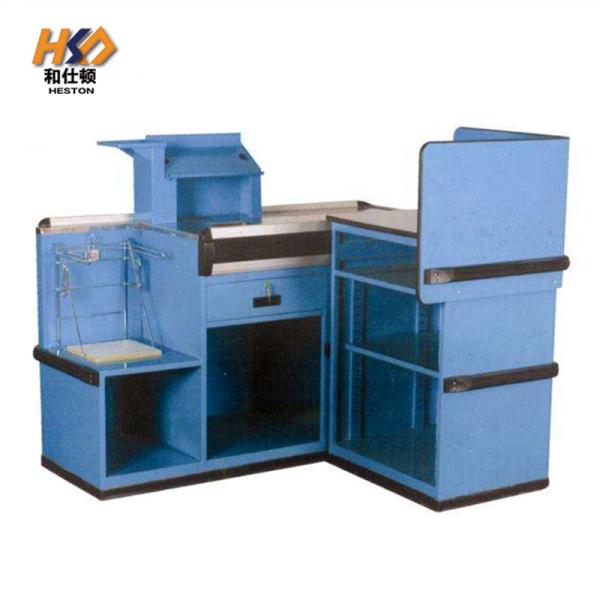 79in 2500mm Supermarket L Shaped Checkout Cash Register Display Counter With Conveyor Belt