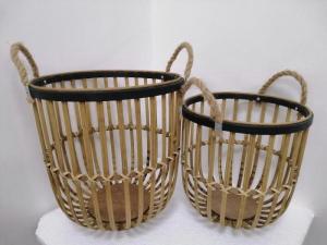 China Brown Round Vintage Bamboo Basket Set on sale
