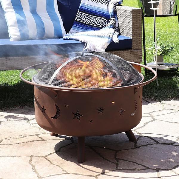 30'' portable charcoal fire pit Round Steel Deep Bowl Firepit Outside Patio